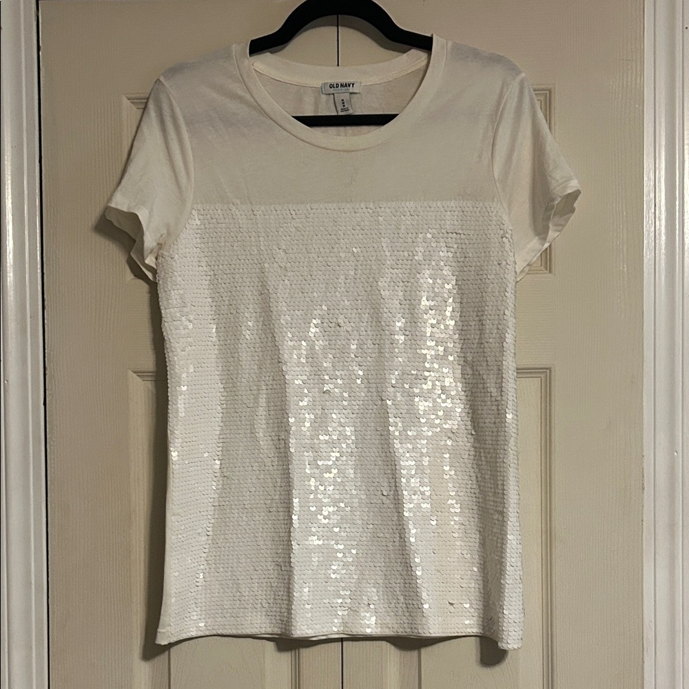 🔥Old Navy White Sequin Short Sleeve Tee